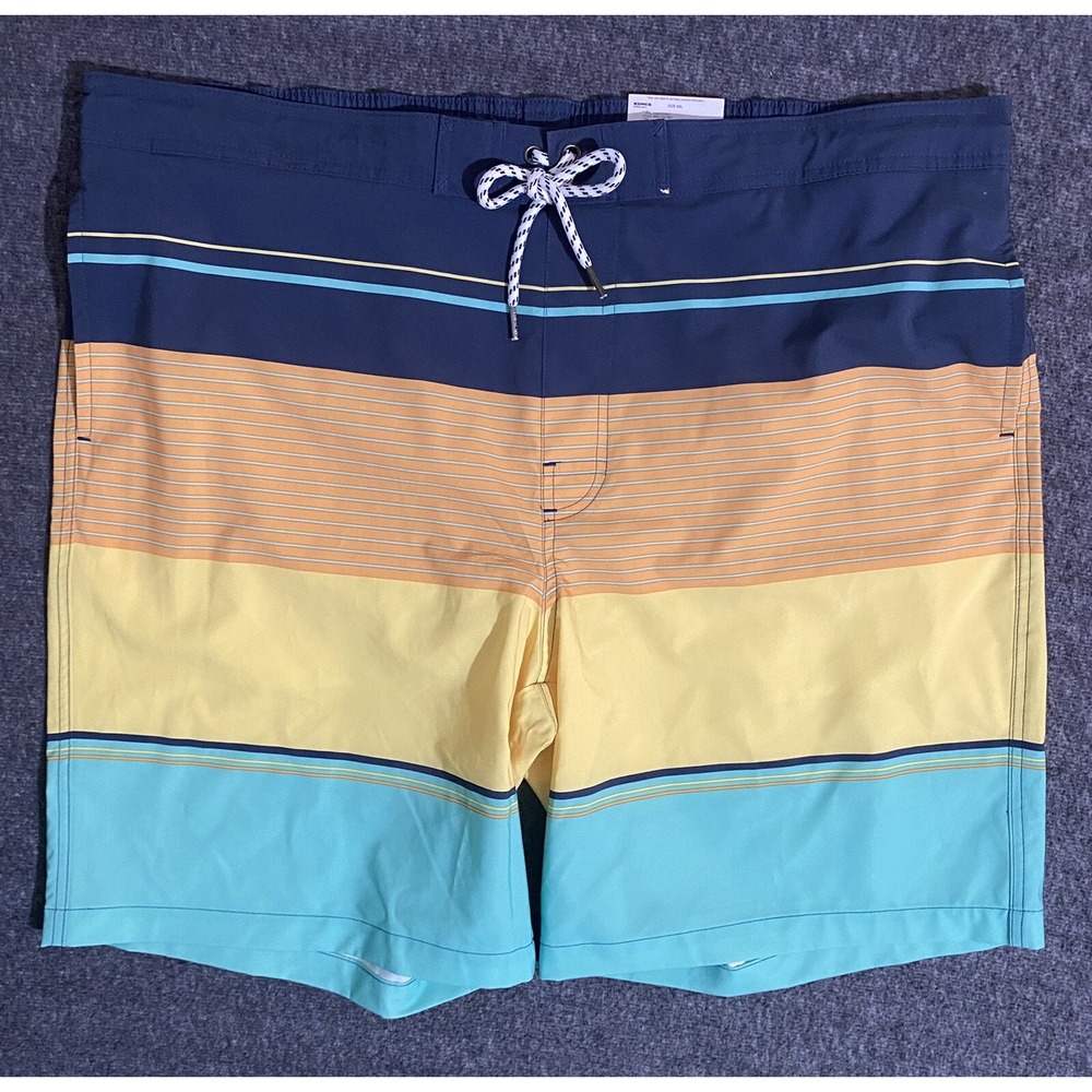 Sonoma Goods For Life Man's 9" E-Board Swim Navy Orange Stripe Size XXL
